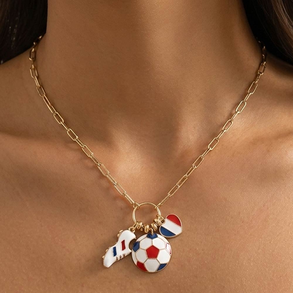 France Soccer Ball Paperclip Chain Necklace