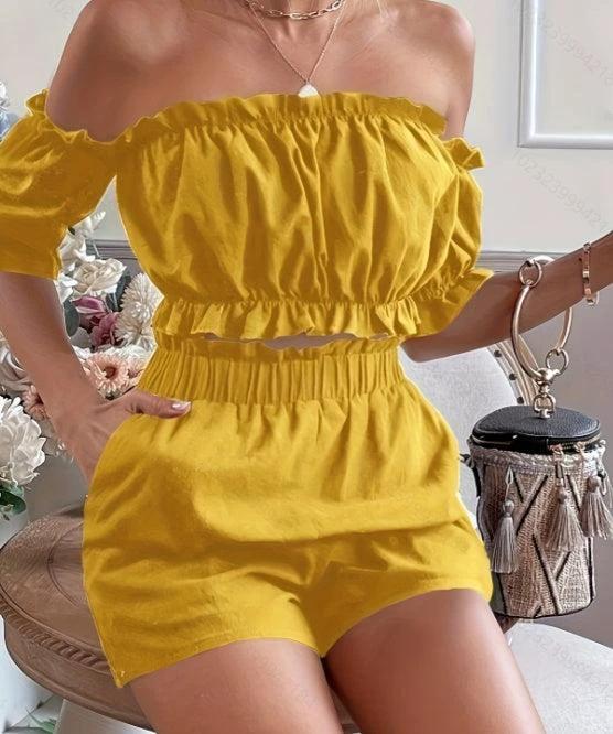 2-Piece Short Sleeve Shirt & Shorts For Women