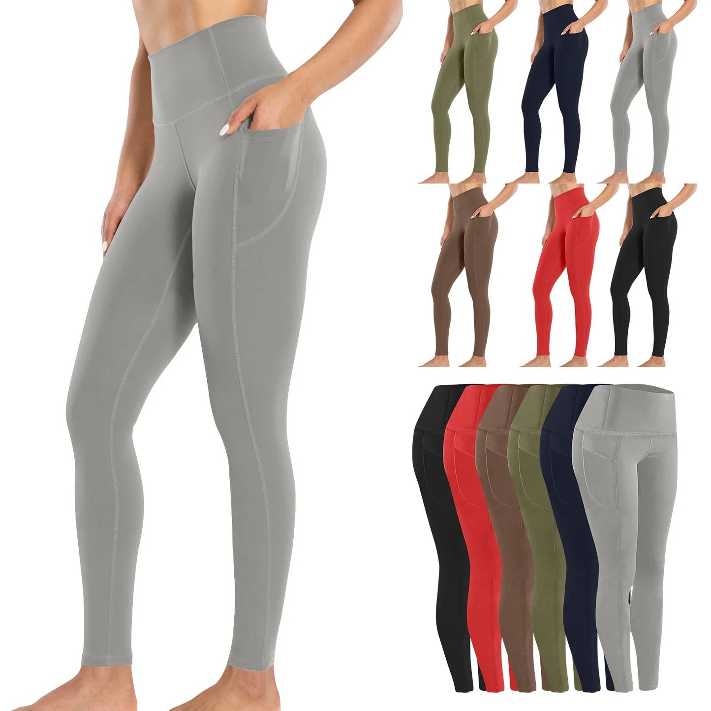 High Waist Leggings for Women, Butt Lifting Tummy Control Compression Workout Sports Yoga Pants with Pockets