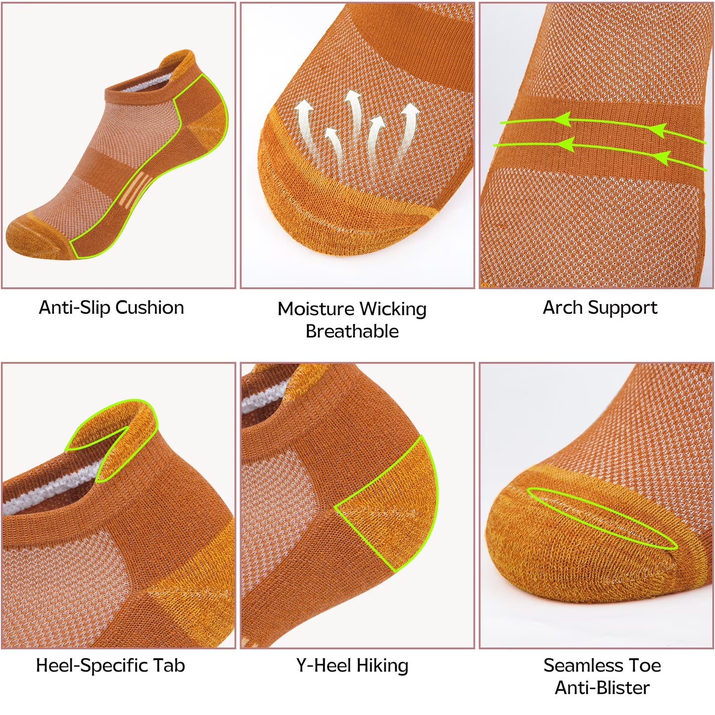 Womens Ankle Socks, Athletic Running Sports Cushioned Colored Socks 6 Pairs, Size 6-8