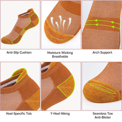 Womens Ankle Socks, Athletic Running Sports Cushioned Colored Socks 6 Pairs, Size 6-8