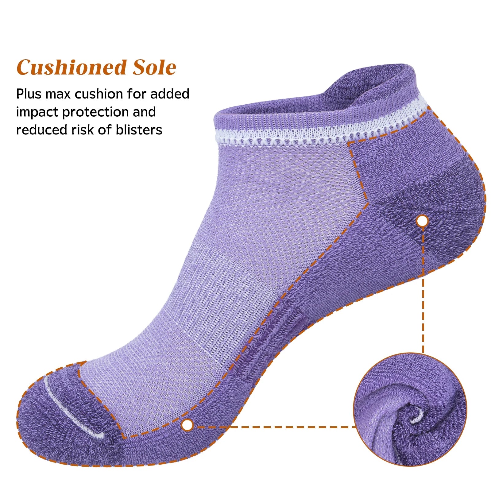 Womens Ankle Socks, Athletic Running Sports Cushioned Colored Socks 6 Pairs, Size 6-8