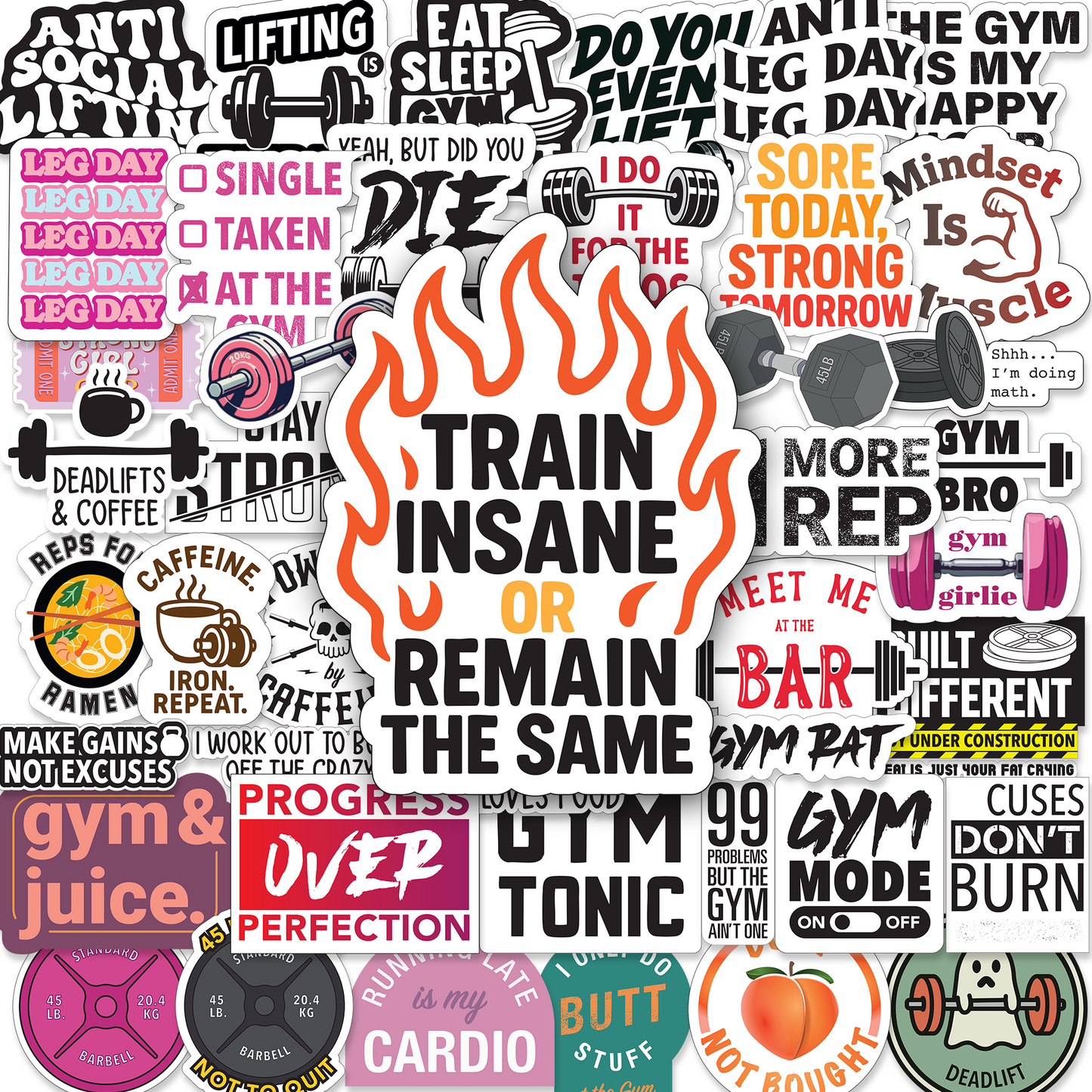 Gym Stickers 45-Pack - Workout Stickers for your Water Bottle