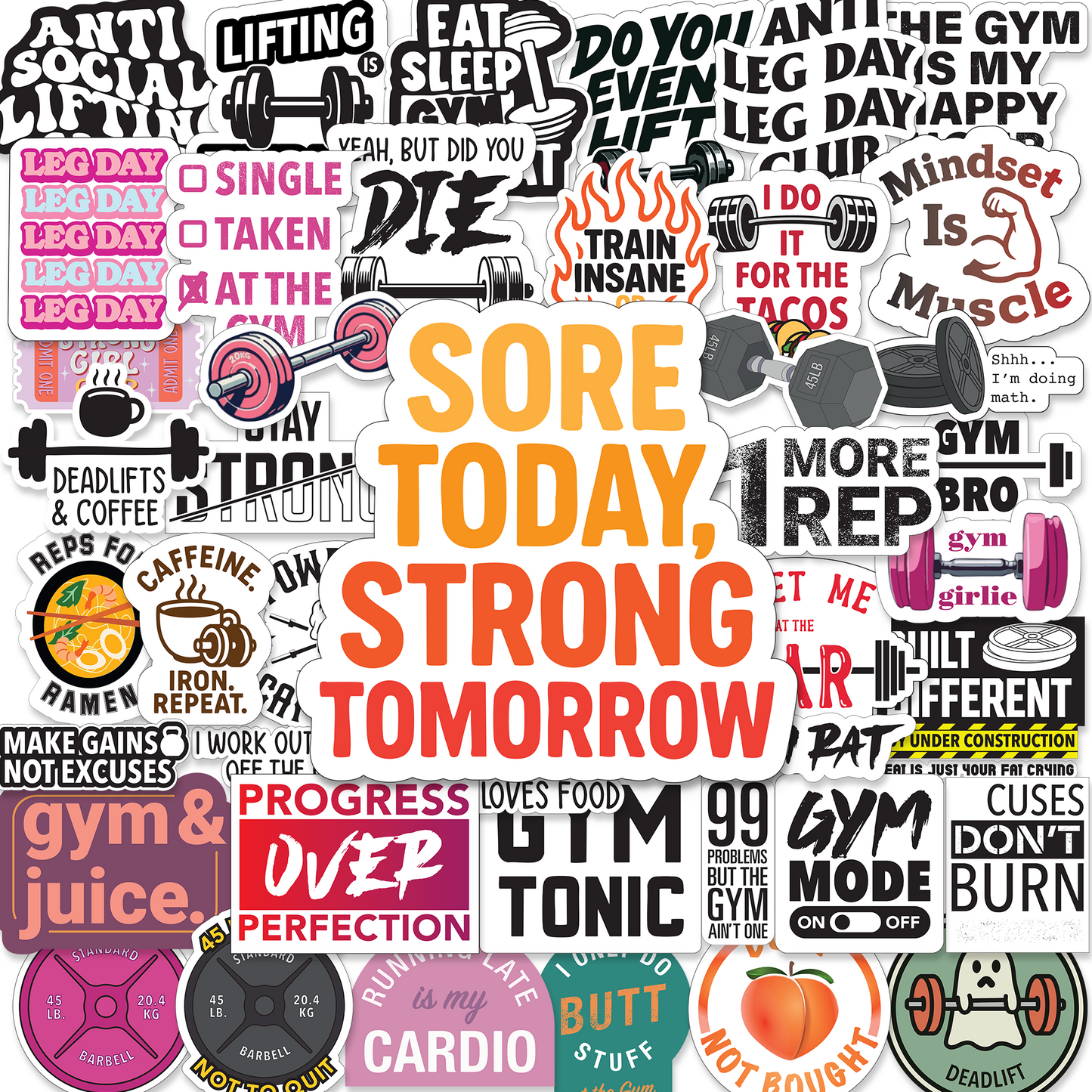 Gym Stickers 45-Pack - Workout Stickers for your Water Bottle