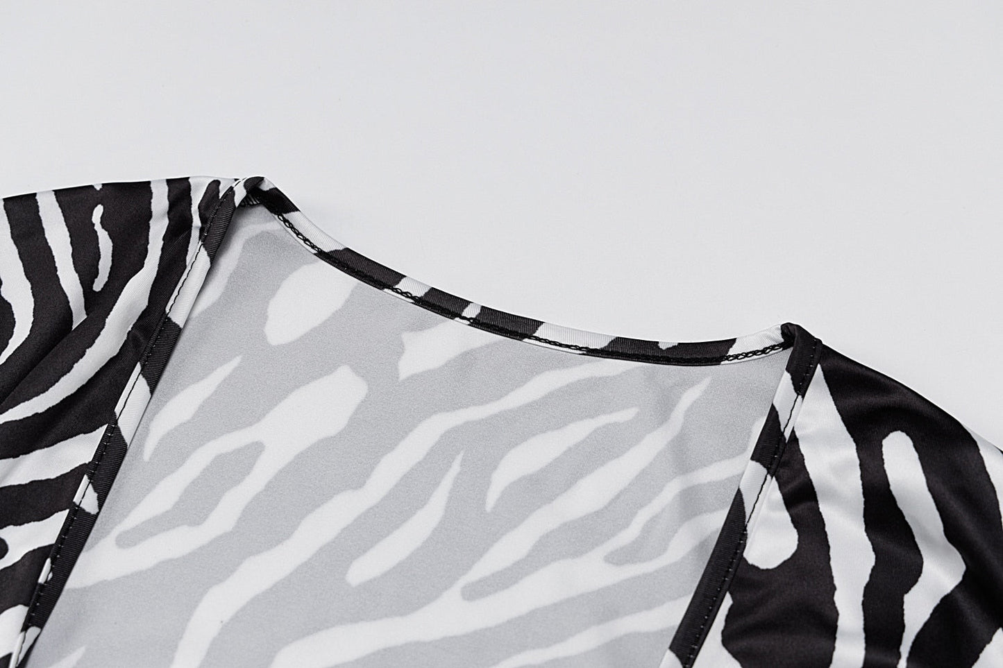 Zebra Print Long Sleeve V-Neck Mini Dress