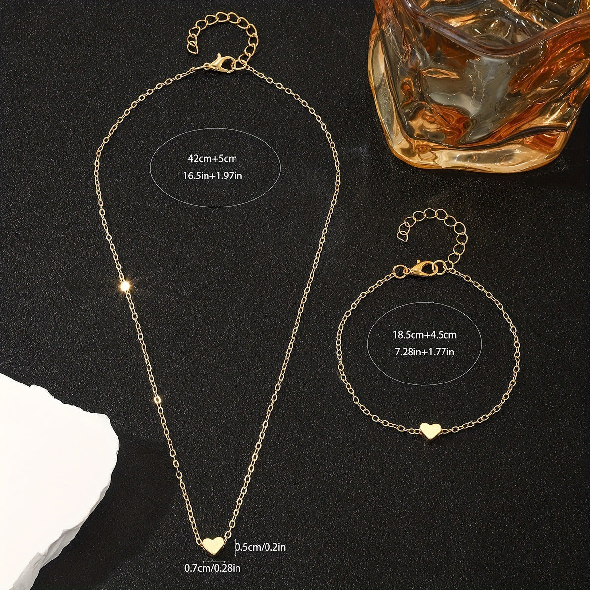Peach Heart Chain Jewelry Set