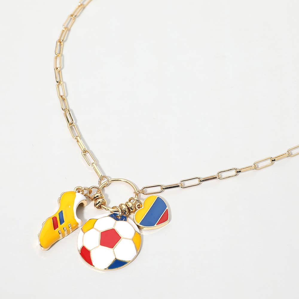 Colombia Soccer Ball Paperclip Chain Necklace