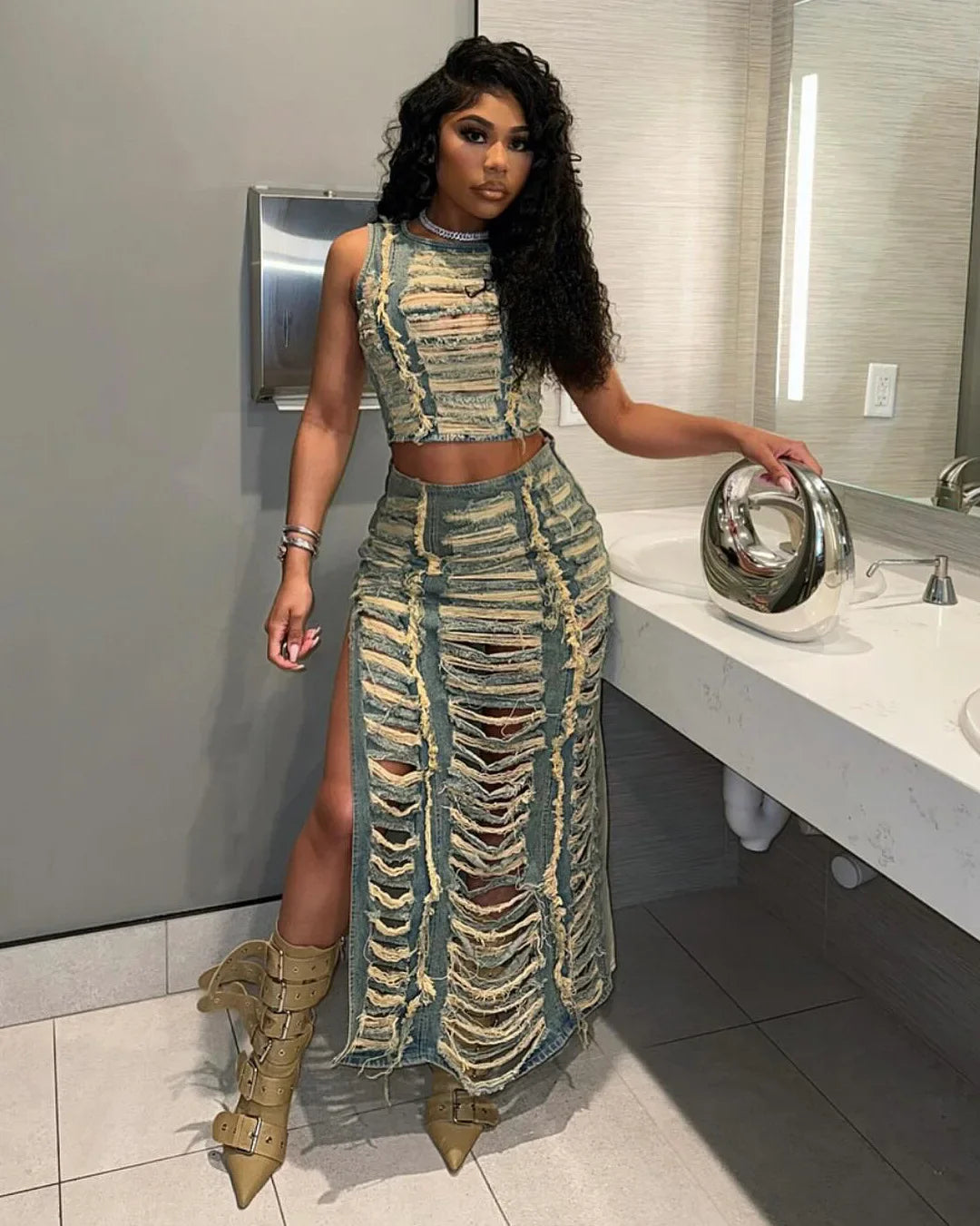 Women's Sleeveless Crop Tank Tops and Split Side Maxi Skirt