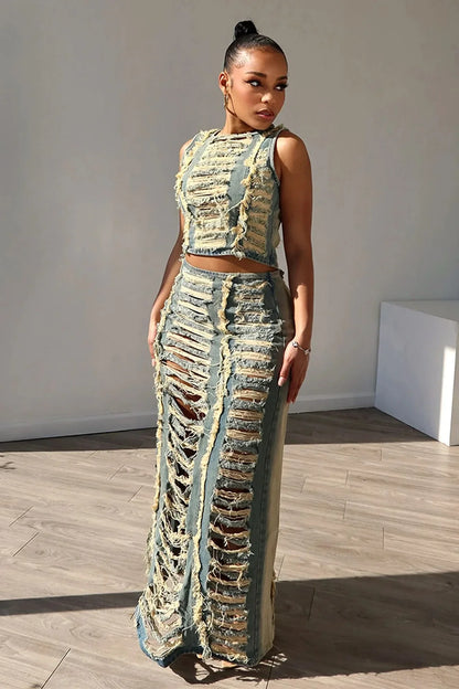 Women's Sleeveless Crop Tank Tops and Split Side Maxi Skirt