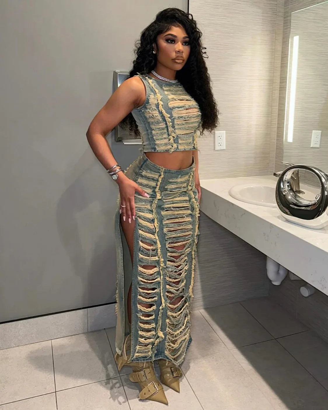 Women's Sleeveless Crop Tank Tops and Split Side Maxi Skirt