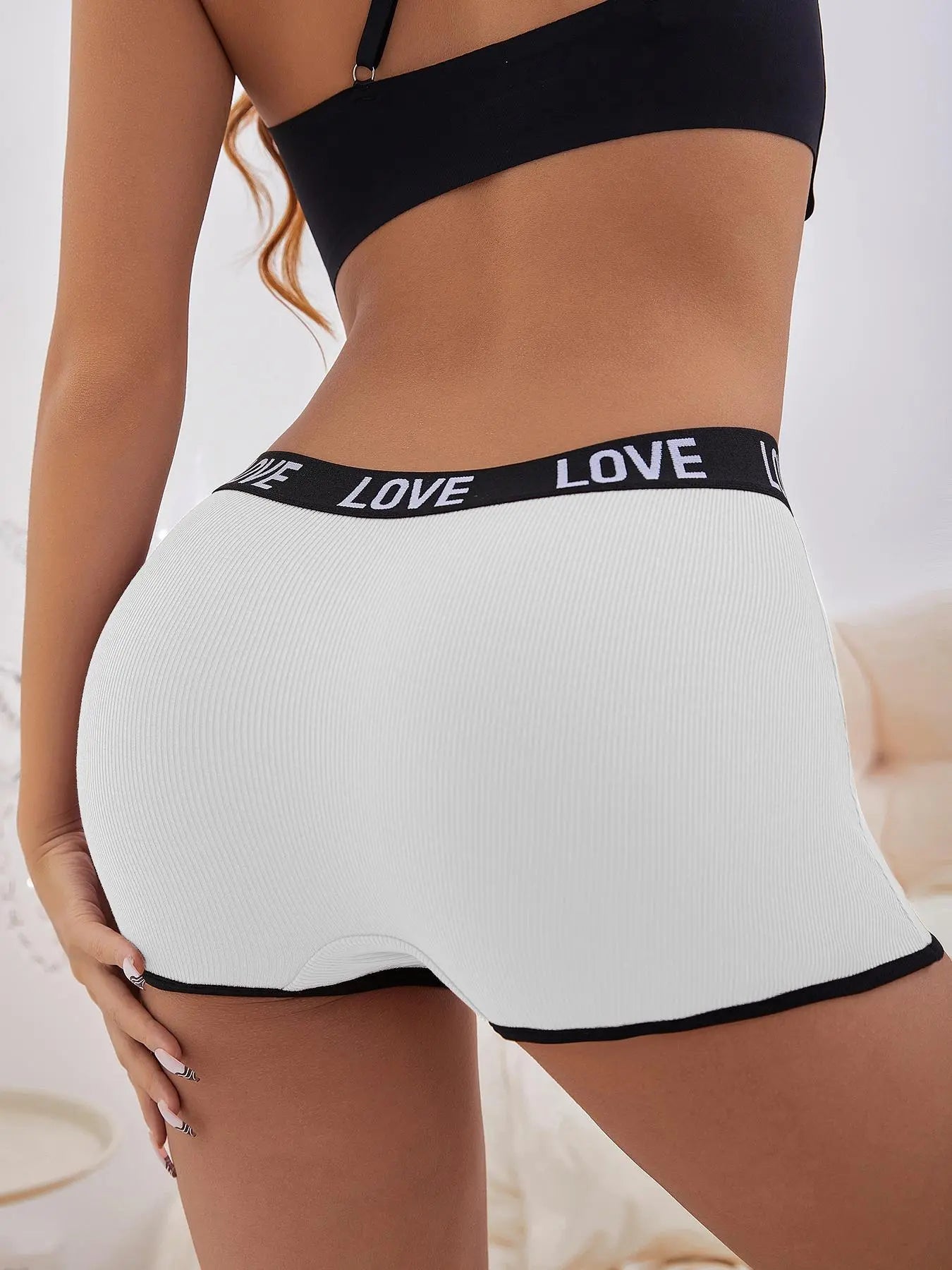 Women'S 7Pcs Letter Tape Contrast Binding Ribbed Boyshorts, Fitted Knickers, Soft Comfy Breathable Panties for Daily Wear, Underwear for All Seasons Womenswear