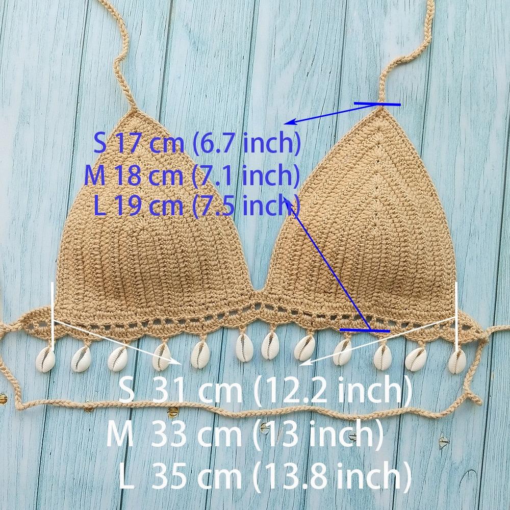 Woman's Bikini Crochet Shell Tassel Bikini Top And Seashell Beach Skirt