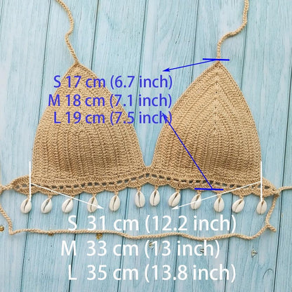 Woman's Bikini Crochet Shell Tassel Bikini Top And Seashell Beach Skirt