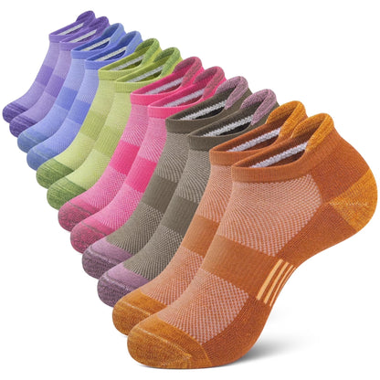 Womens Ankle Socks, Athletic Running Sports Cushioned Colored Socks 6 Pairs, Size 6-8