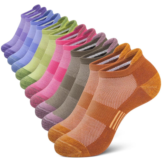 Womens Ankle Socks, Athletic Running Sports Cushioned Colored Socks 6 Pairs, Size 6-8