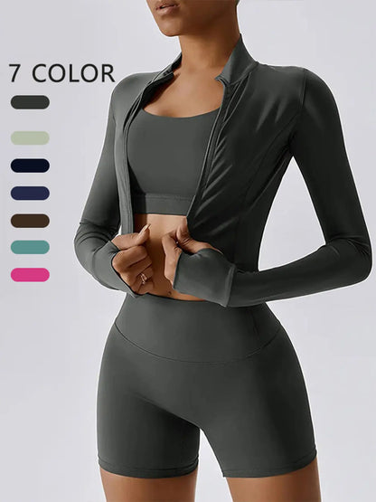 Cloud Sensing Outdoor Sporty Yoga Suit, Bare Feel Fitness Wear, Shockproof High Waist, Sleeveless Long Sleeve Jacket, Short Pants Set