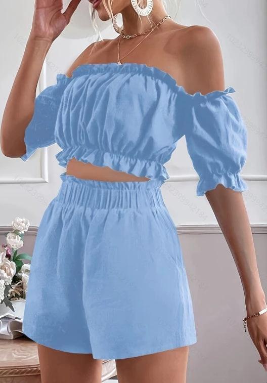 2-Piece Short Sleeve Shirt & Shorts For Women