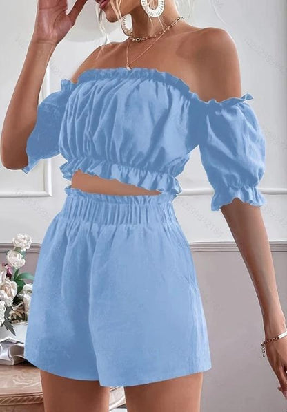 2-Piece Short Sleeve Shirt & Shorts For Women